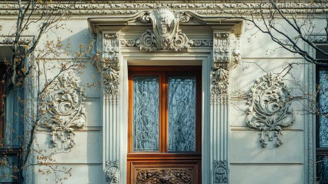Ornamented Entrance: Detailed Facade and Elaborate Doorway of Historic Building