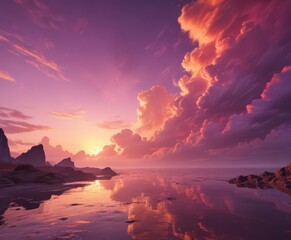 Fiery sunset, orange, pink, purple cloudscape ,  skylight,  light