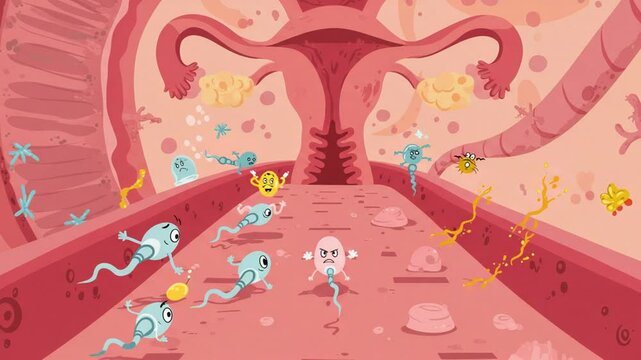 Sperm Journey in the Female Reproductive System Fertilization, A Cartoon Illustration