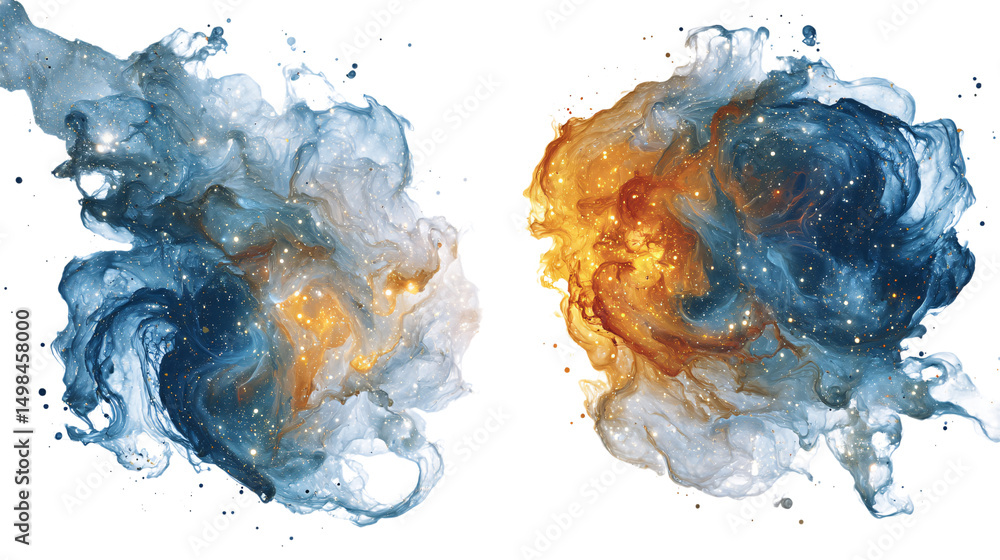 Poster cosmic nebula paint splatter isolated on transparent background