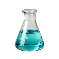 Glass Erlenmeyer flask with blue liquid isolated on transparent background