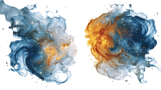 Cosmic nebula paint splatter isolated on transparent background