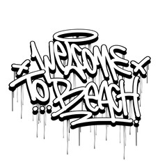 Welcome to beach sign in graffiti style