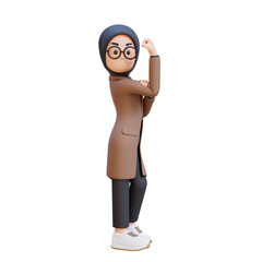 3D muslim girl character showing strong gesture and smiling proudly