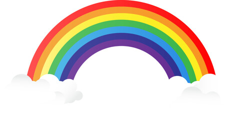 Cute Rainbow with Clouds on White Background. Rainbow Arch Icon. Cute Rainbow Illustration for Kids and Education