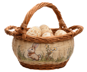Easter Basket with Decorated Eggs and Bunny Illustration