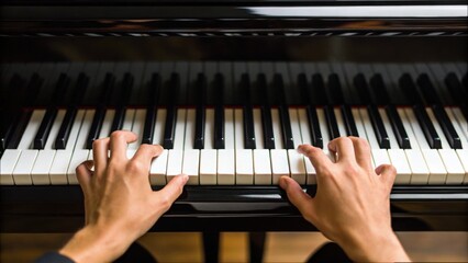 Fototapeta premium Hands of Pianist Playing Grand Piano Keys in Elegant Setting