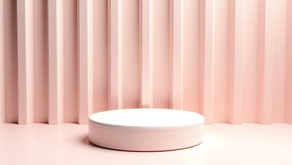 White round podium on pink striped background for product presentation
