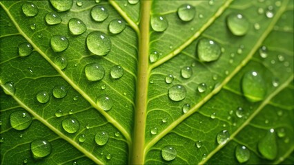 Close-Up Shot of a Vibrant Green Leaf with Water Drops