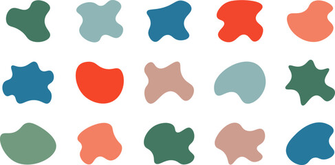 Set of organic amoeba blob shape. Random abstract liquid organic black irregular blotch shapes. Various blotch. Random color blobs