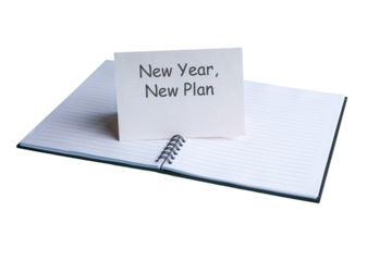 New Year, New Plan on a Notepad. Isolated on transparent background.