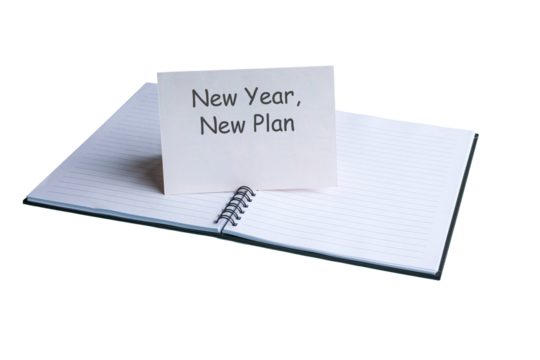 New Year, New Plan on a Notepad. Isolated on transparent background.