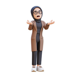 3D muslim girl character crying feeling very depressed shouting loud