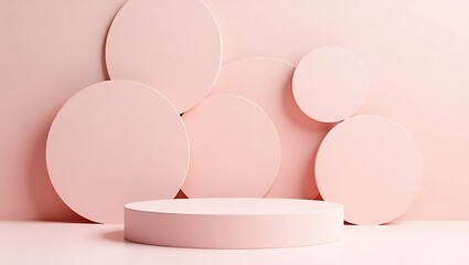 Fototapeta premium Pink podium with circles for product display and presentation