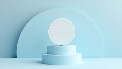 White circle on light blue podium for product display and presentation
