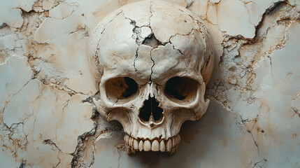 Naklejka premium skull on a wooden background