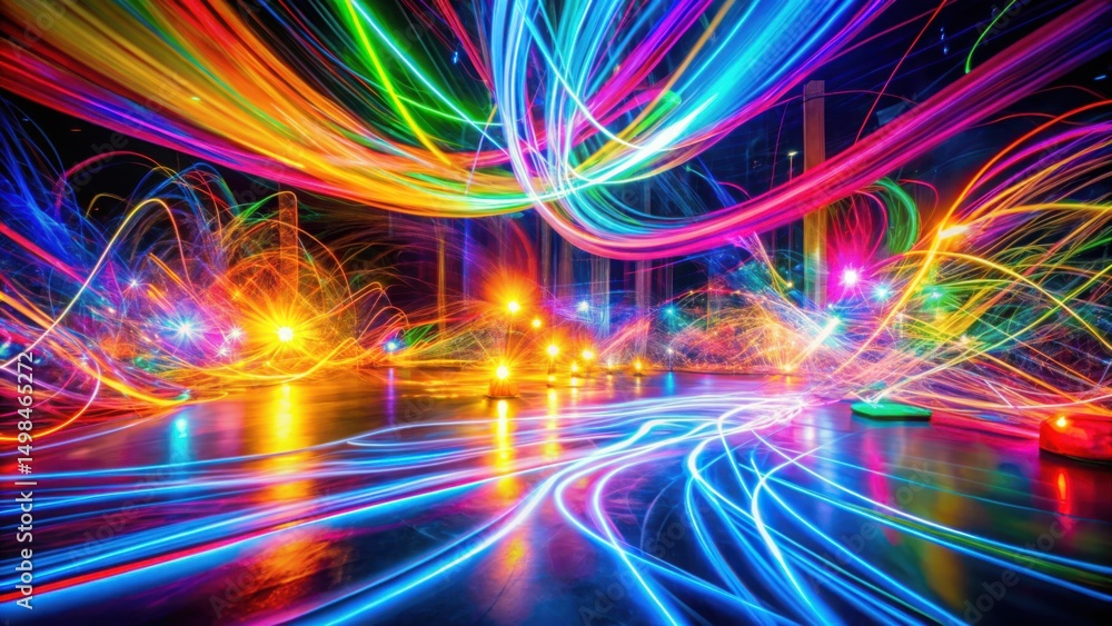 Poster vibrant light painting with colorful streaks in dynamic display