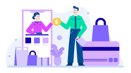 Man paying for online shopping with a credit card. Suitable for ecommerce, online payments, digital transactions, internet shopping concepts.