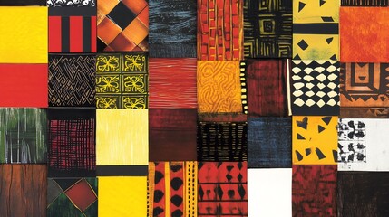 Blank wishcard West African textile prints bold geometric patterns no text culturally respectful and Adobe Stock compliant