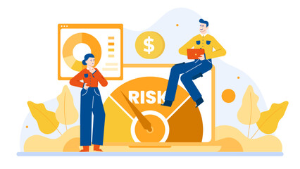 Title Two people discussing risk management. Suitable for finance blogs, presentations, and articles on business strategies and risk assessment.