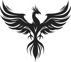 Obraz premium Black silhouetted phoenix with outstretched wings in artistic design. Vector illustration