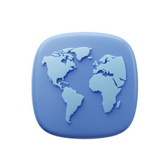 Fototapeta premium Stylized World Map Icon, Blue Tones, Global Representation Concept
