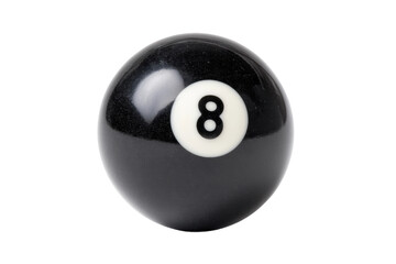 Close-up of classic black eight ball used in billiards, cut out