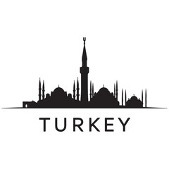 Naklejka premium Turkey skyline and landmarks design, vector illustration. Vector black silhouette. with white background