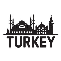 Turkey skyline and landmarks design, vector illustration. Vector black silhouette. with white background
