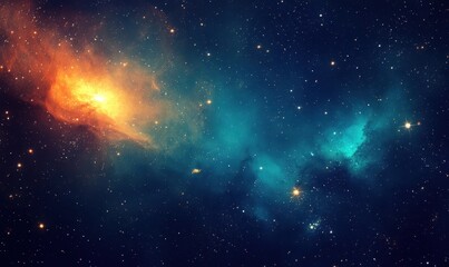 Obraz premium Cosmic Nebula Fiery orange and teal gases swirl in deep space, stars twinkling in the background. Ideal for science fiction or astronomy