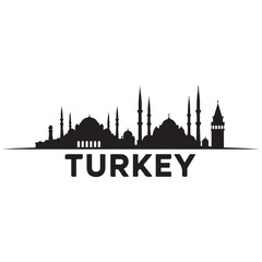 Obraz premium Turkey skyline and landmarks design, vector illustration. Vector black silhouette. with white background