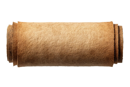 Textured brown parchment roll on black background, cut out