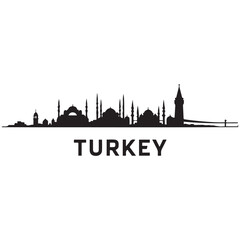 Obraz premium Turkey skyline and landmarks design, vector illustration. Vector black silhouette. with white background