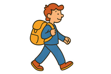 Student walking, carrying backpack against transparent backdrop, suitable for learning and travel graphic designs