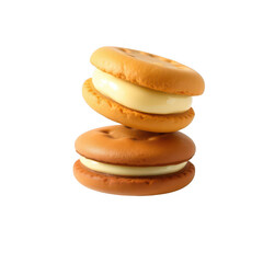 Two cream filled biscuits stacked isolated on transparent background