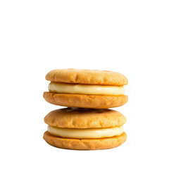 Two cream filled cookies stacked isolated on transparent background