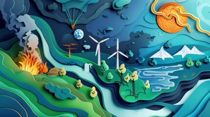 Obraz premium Paper Art Depicting Renewable Energy and Environmental Impact