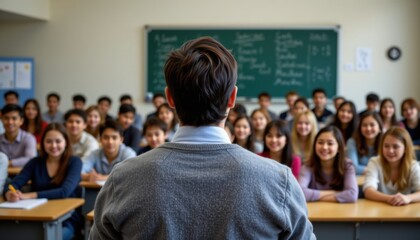 Engaging classroom discussion students learning from teacher high school setting educational content interactive environment