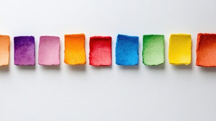 Assorted watercolor pastel squares arranged creatively with negative space on white