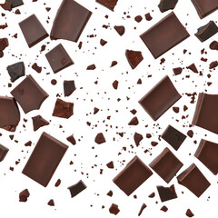Fototapeta premium Falling dark chocolate pieces isolated on transparent background