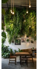 Plant-lover is cafe with hanging greenery and natural textures