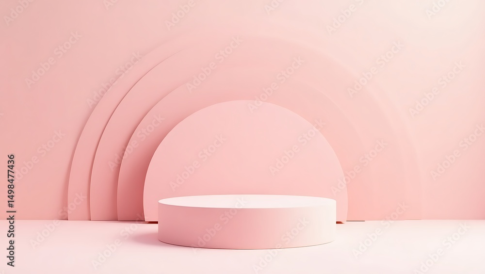 Poster pink podium display with arches in the background for product placement