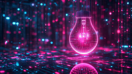 A glowing lightbulb symbolizes innovation and new product development in a business context, set against a blurred background with tech-inspired tones. The image conveys creativity, breakthrough ideas