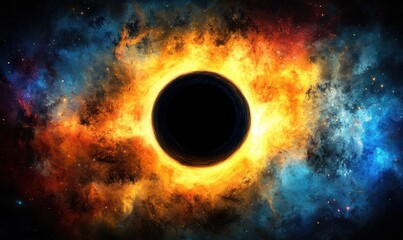 Fiery Black Hole in Nebula; Space, Cosmic, Energy, Art, Background, Science Fiction, Astronomy