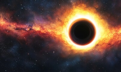 Fototapeta premium Fiery Black Hole in Space Nebula Cosmic Background