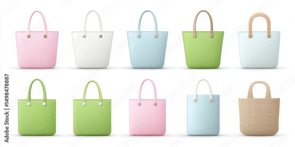 Aufkleber a 2d flat icon set of reusable bags labeled by size and color