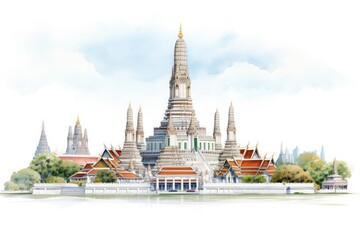 Naklejka premium Architecture illustration of Wat Arun Thailand building outdoors pagoda.