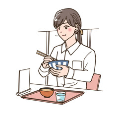 外食をしているビジネスマンの女性