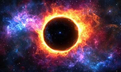 Obraz premium Fiery planet engulfed in nebula, cosmic background, space exploration