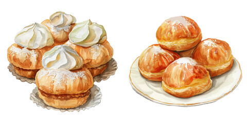 profiteroles watercolor vector illustration